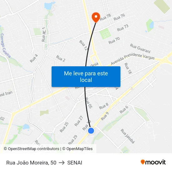Rua João Moreira, 50 to SENAI map