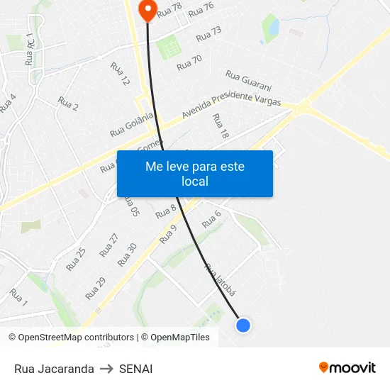 Rua Jacaranda to SENAI map
