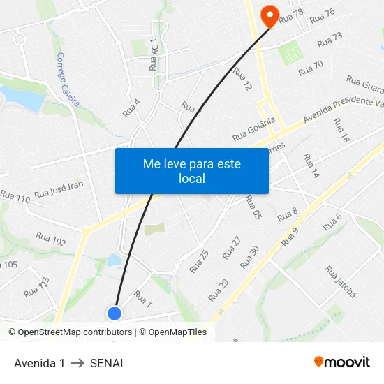 Avenida 1 to SENAI map