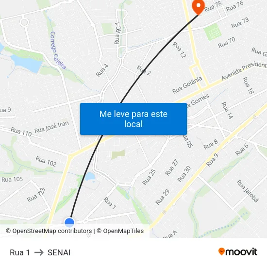 Rua 1 to SENAI map