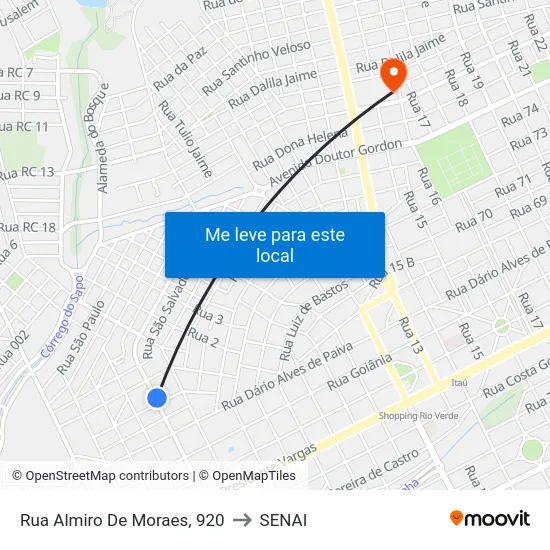 Rua Almiro De Moraes, 920 to SENAI map