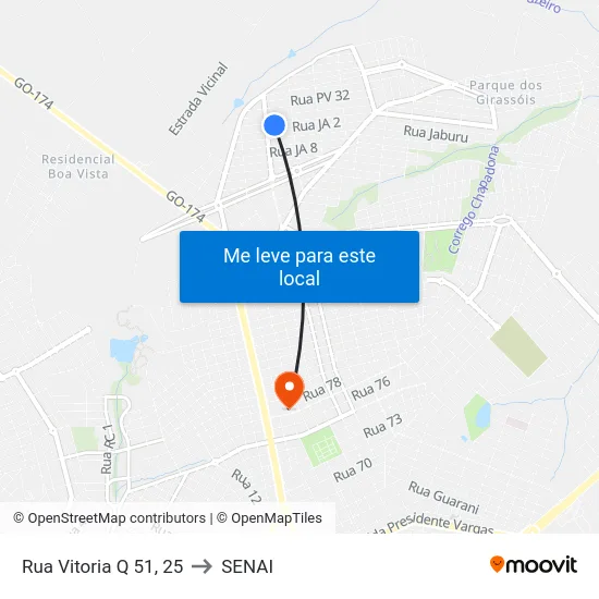 Rua Vitoria Q 51, 25 to SENAI map