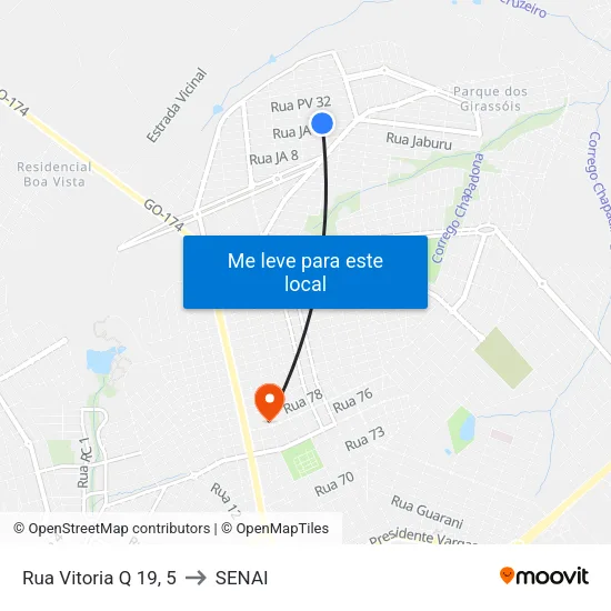 Rua Vitoria Q 19, 5 to SENAI map