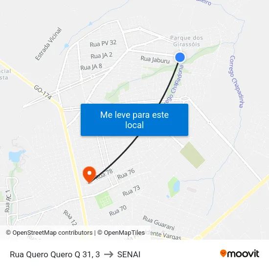 Rua Quero Quero Q 31, 3 to SENAI map