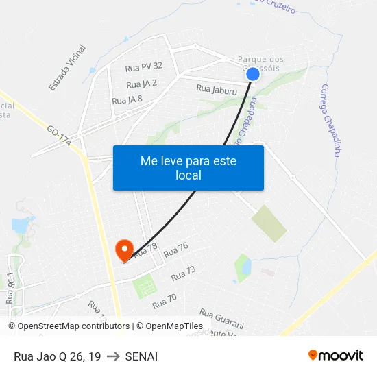 Rua Jao Q 26, 19 to SENAI map