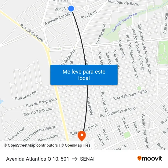 Avenida Atlantica Q 10, 501 to SENAI map