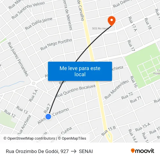 Rua Orozimbo De Godói, 927 to SENAI map