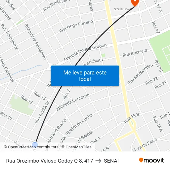 Rua Orozimbo Veloso Godoy Q 8, 417 to SENAI map