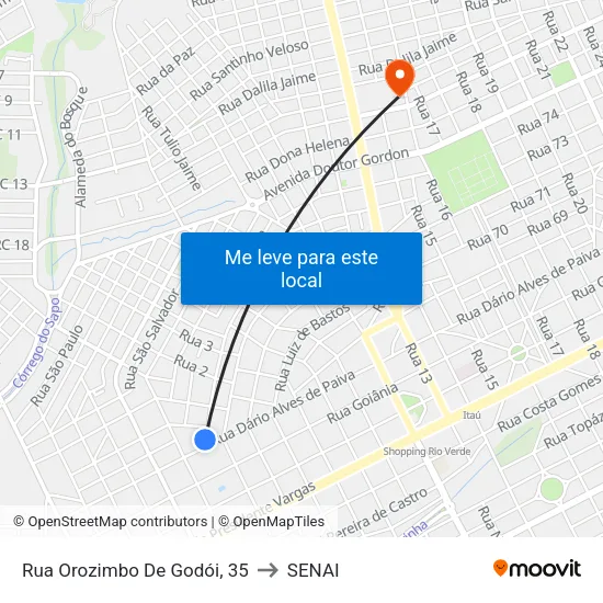 Rua Orozimbo De Godói, 35 to SENAI map