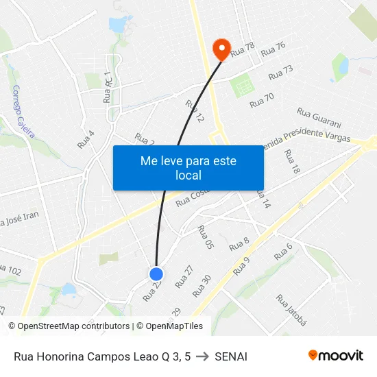 Rua Honorina Campos Leao Q 3, 5 to SENAI map