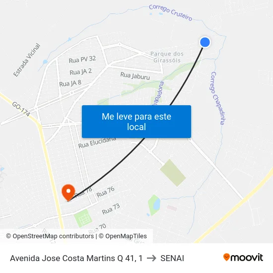Avenida Jose Costa Martins Q 41, 1 to SENAI map
