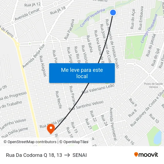 Rua Da Codorna Q 18, 13 to SENAI map