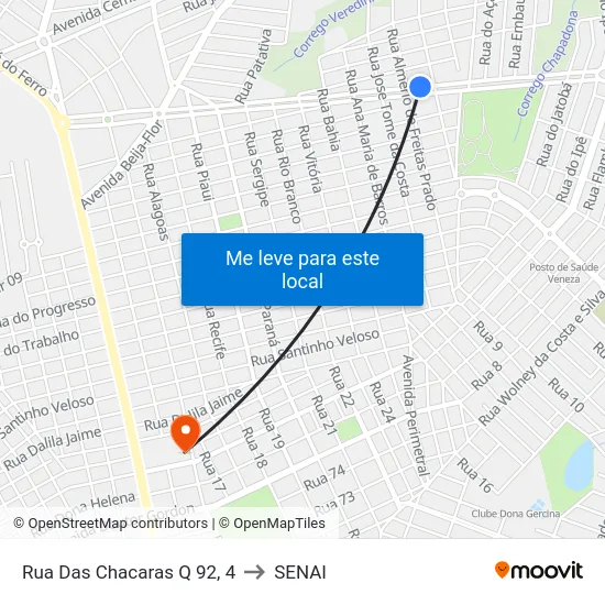 Rua Das Chacaras Q 92, 4 to SENAI map