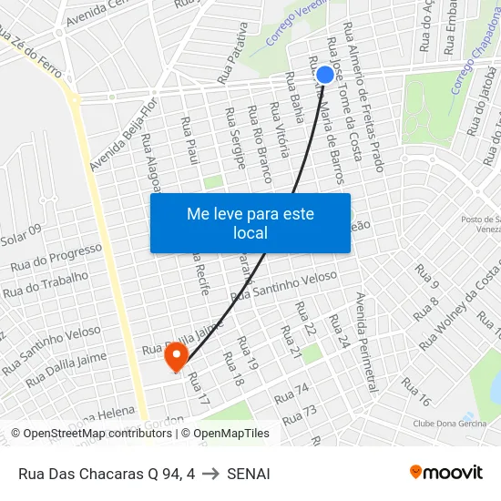 Rua Das Chacaras Q 94, 4 to SENAI map
