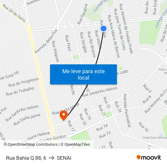 Rua Bahia Q 88, 6 to SENAI map