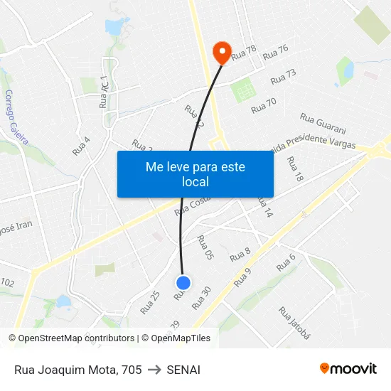Rua Joaquim Mota, 705 to SENAI map