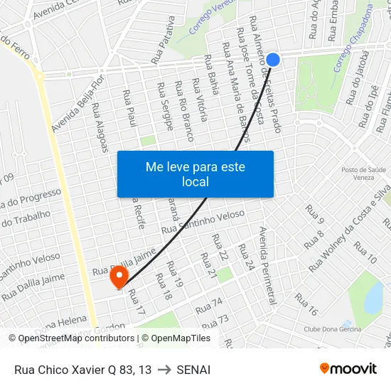 Rua Chico Xavier Q 83, 13 to SENAI map