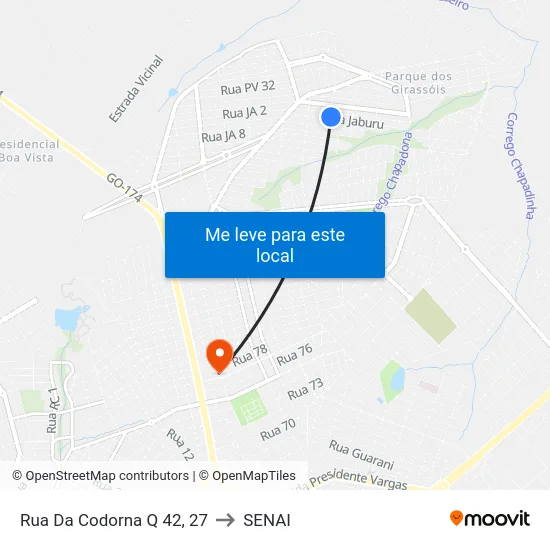 Rua Da Codorna Q 42, 27 to SENAI map
