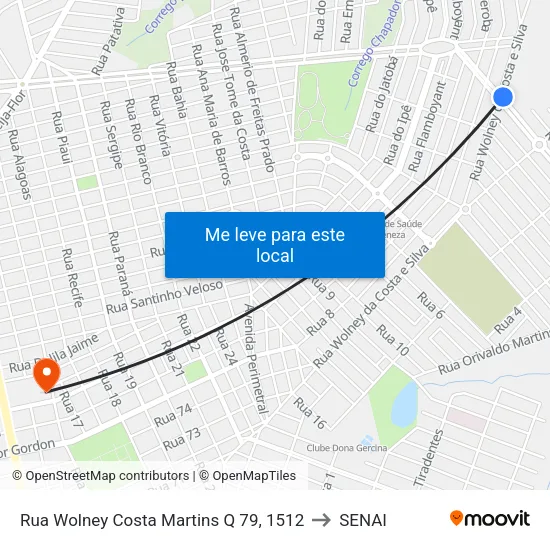 Rua Wolney Costa Martins Q 79, 1512 to SENAI map