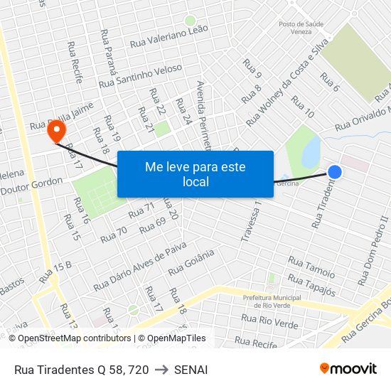 Rua Tiradentes Q 58, 720 to SENAI map