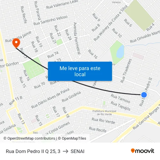 Rua Dom Pedro II Q 25, 3 to SENAI map