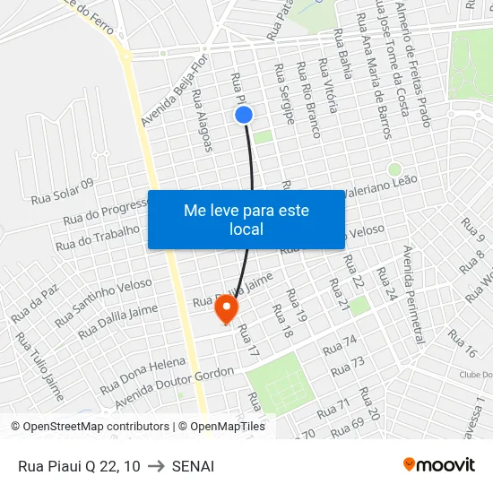 Rua Piaui Q 22, 10 to SENAI map