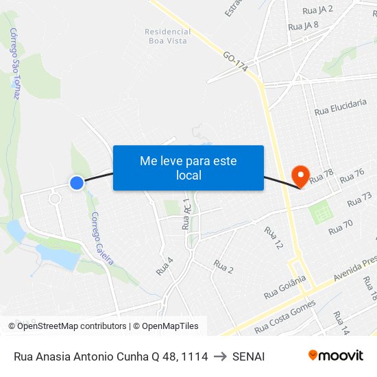 Rua Anasia Antonio Cunha Q 48, 1114 to SENAI map