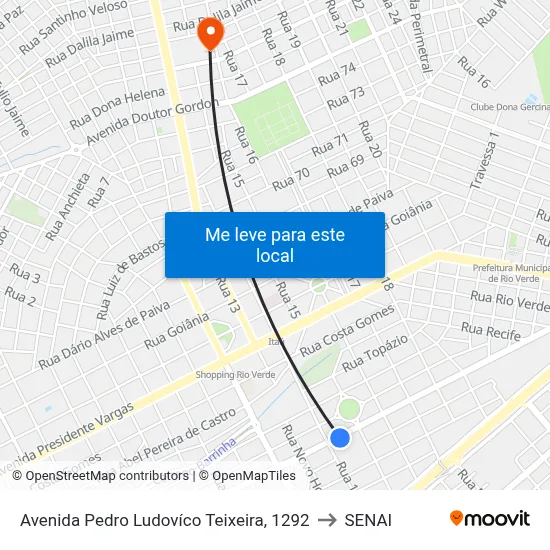 Avenida Pedro Ludovíco Teixeira, 1292 to SENAI map