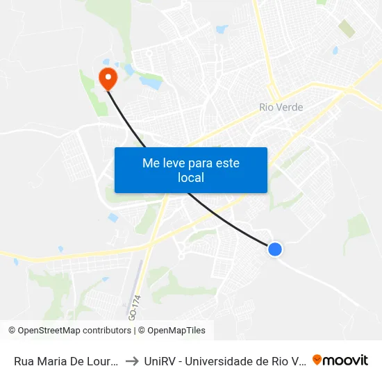 Rua Maria De Lourdes to UniRV - Universidade de Rio Verde map