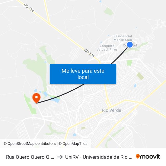 Rua Quero Quero Q 18 1 to UniRV - Universidade de Rio Verde map