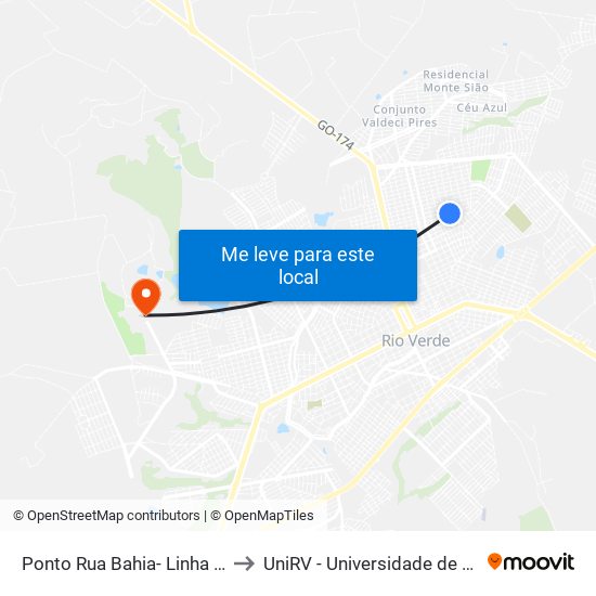 Ponto Rua Bahia- Linha Céu Azul to UniRV - Universidade de Rio Verde map