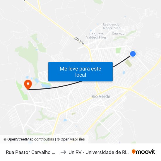 Rua Pastor Carvalho Q 22, 20 to UniRV - Universidade de Rio Verde map