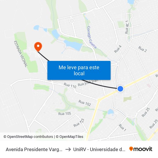 Avenida Presidente Vargas Q G, 115 to UniRV - Universidade de Rio Verde map