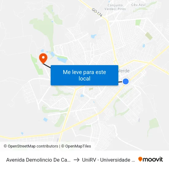 Avenida Demolincio De Carvalho Q 3, 918 to UniRV - Universidade de Rio Verde map