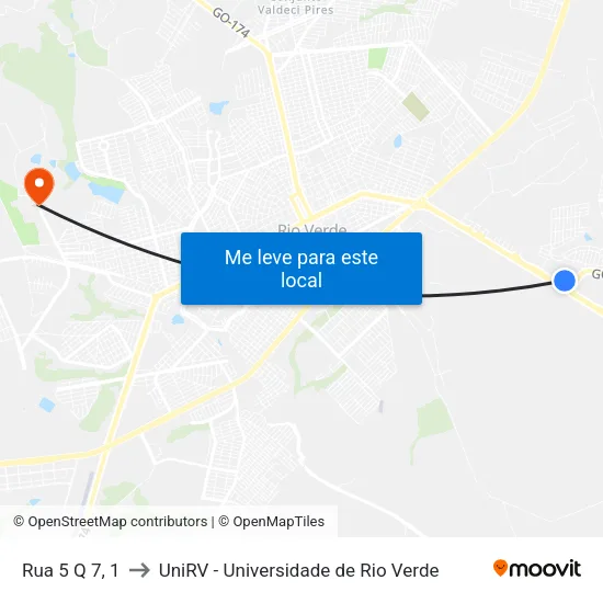 Rua 5 Q 7, 1 to UniRV - Universidade de Rio Verde map