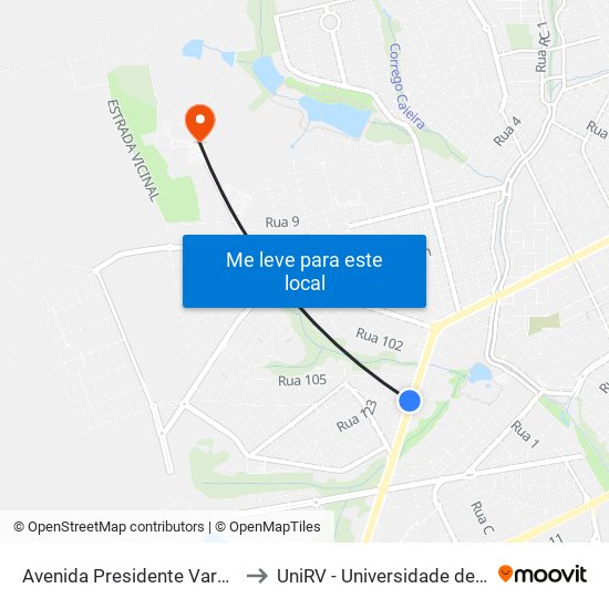 Avenida Presidente Vargas Q 31, 4 to UniRV - Universidade de Rio Verde map