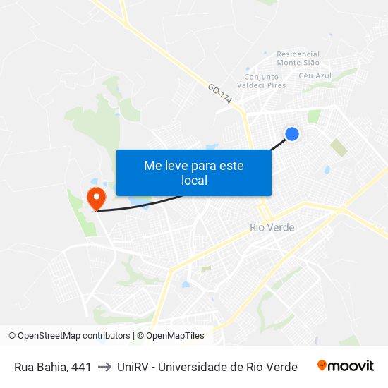 Rua Bahia, 441 to UniRV - Universidade de Rio Verde map