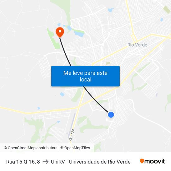 Rua 15 Q 16, 8 to UniRV - Universidade de Rio Verde map