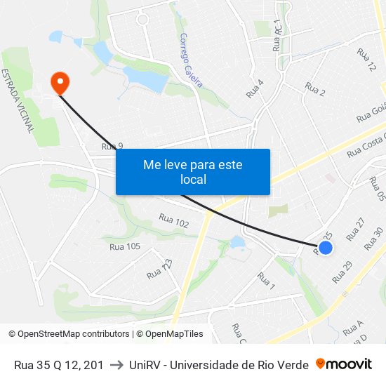 Rua 35 Q 12, 201 to UniRV - Universidade de Rio Verde map