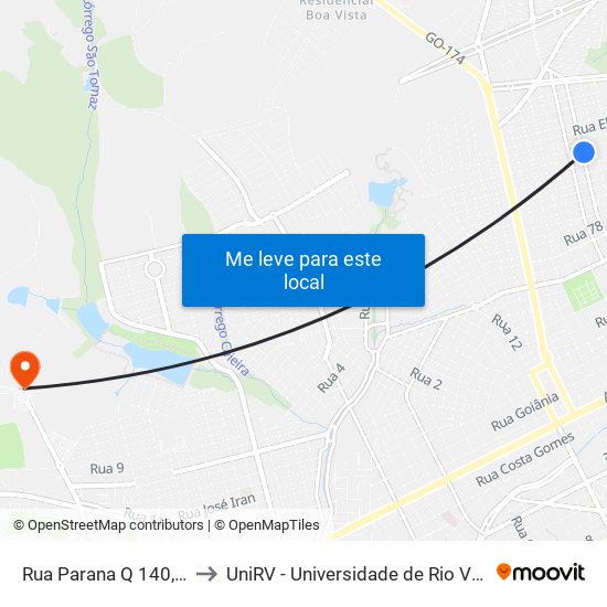 Rua Parana Q 140, 11 to UniRV - Universidade de Rio Verde map