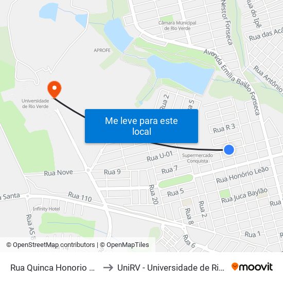 Rua Quinca Honorio Q 88, 4 to UniRV - Universidade de Rio Verde map