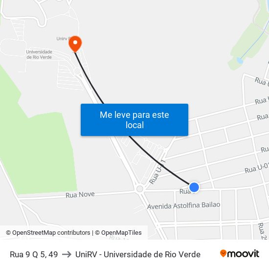 Rua 9 Q 5, 49 to UniRV - Universidade de Rio Verde map