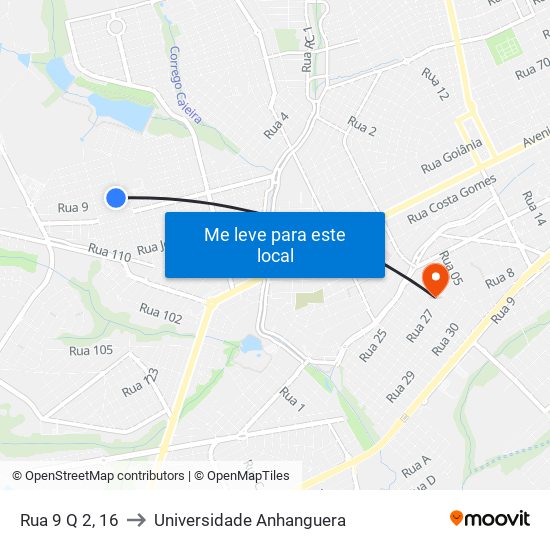 Rua 9 Q 2, 16 to Universidade Anhanguera map