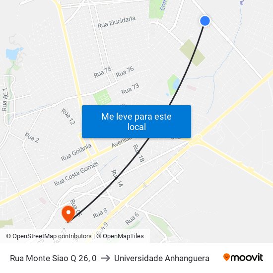 Rua Monte Siao Q 26, 0 to Universidade Anhanguera map