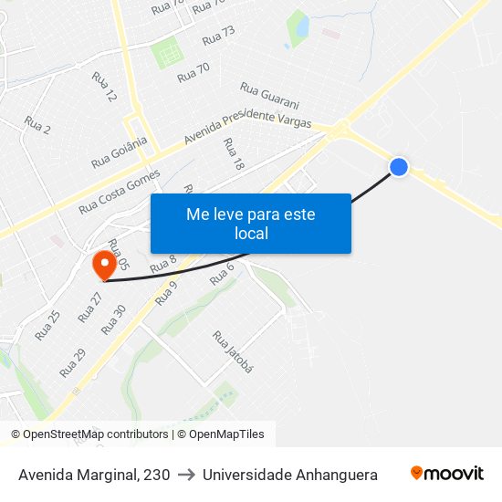 Avenida Marginal, 230 to Universidade Anhanguera map