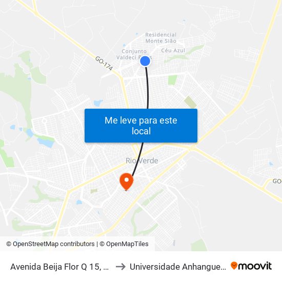 Avenida Beija Flor Q 15, 19 to Universidade Anhanguera map