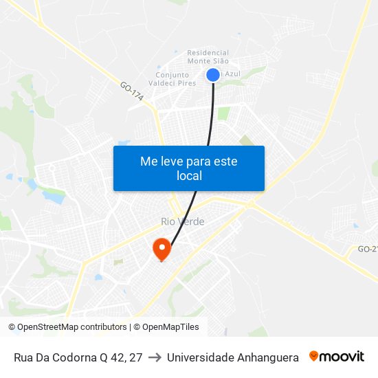 Rua Da Codorna Q 42, 27 to Universidade Anhanguera map