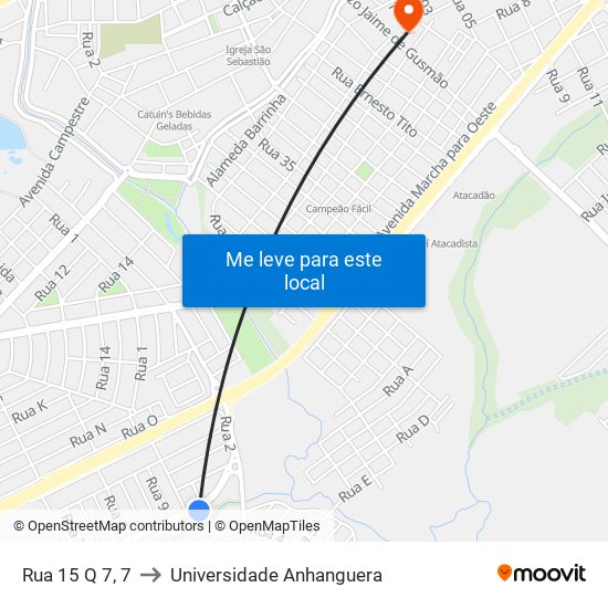 Rua 15 Q 7, 7 to Universidade Anhanguera map