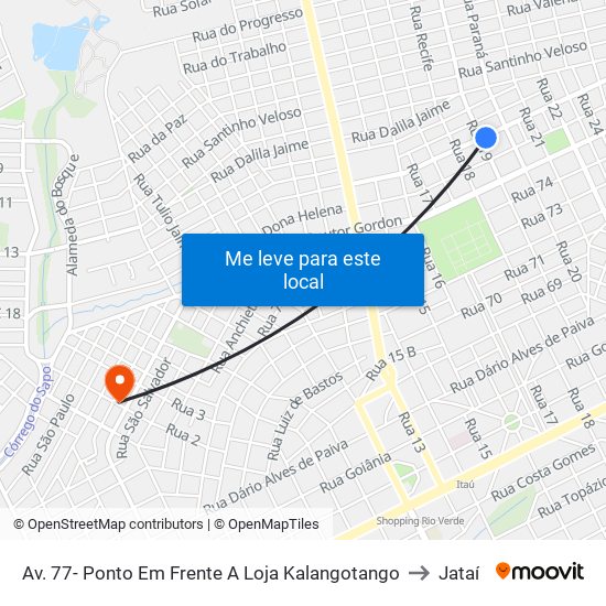 Av. 77- Ponto Em Frente A Loja Kalangotango to Jataí map