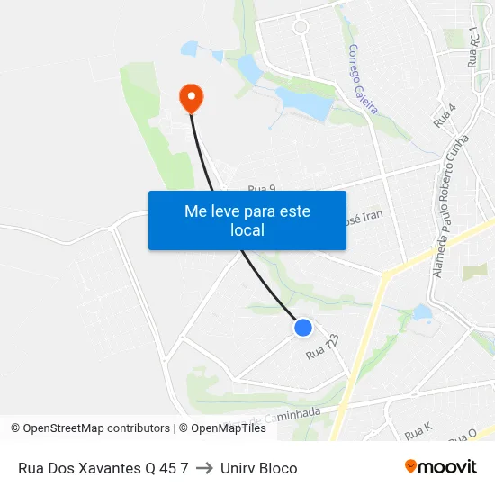 Rua Dos Xavantes Q 45 7 to Unirv Bloco map